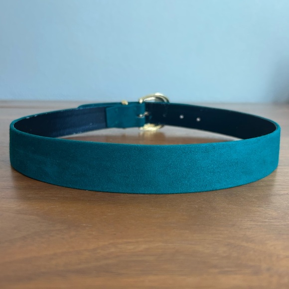 VTG St. John Teal Suede Belt with Gold Accents & Enamel Buckle | size 6 - Picture 2 of 12